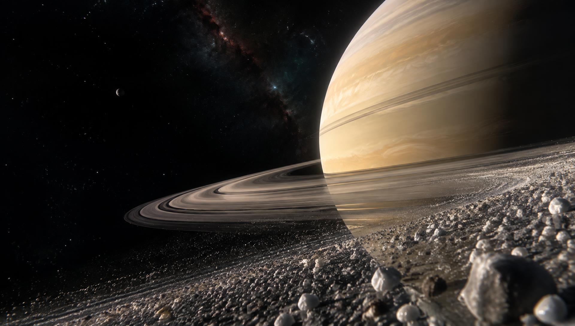 Cinematic visualization close to Saturn's icy rings